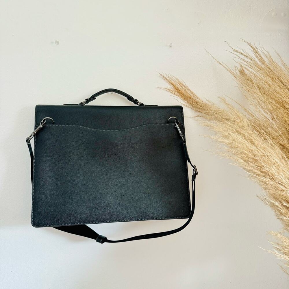 COACH Graham Flap Brief Black Leather Travel Shoulder Bag Briefcase Suede Lined - Picture 6 of 15